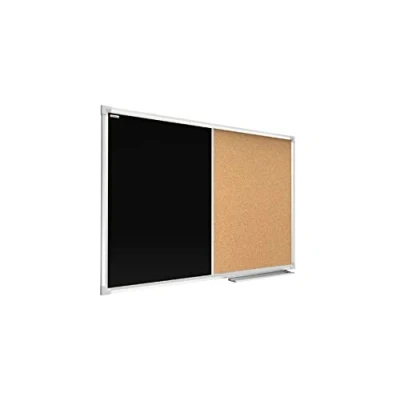 Image de ALLboards Tableau Combi 2 en 1 Noir à Craie Magnétique &amp; Liège avec Cadre Aluminium 120x90cm, d’Affichage
