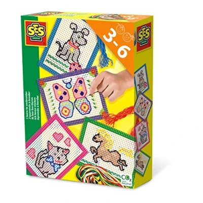Image de SES Creative 14838 Kit d&#039;apprentissage de la broderie pour enfants initiation à avec 4 modèles colourés partir 3 ans