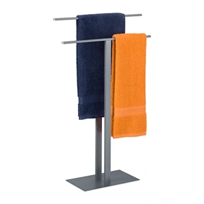 Image de Relaxdays Porte Serviettes, Deux Barres en Forme de T, HxLxP : env. 82 x 50 19 cm, Salle Bain et Chambre, Fer, Gris