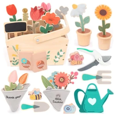 Image de umu® Ensemble de jardin en bois pour enfants avec accessoires Jouet d&#039;outils filles et garçons Arrosoir, pelle, râteau éducatif à partir
