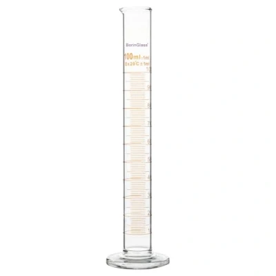 Image de BorinGlass Éprouvette graduée en verre borosilicate avec bec verseur, 100 ml, pied stable, cylindre de laboratoire