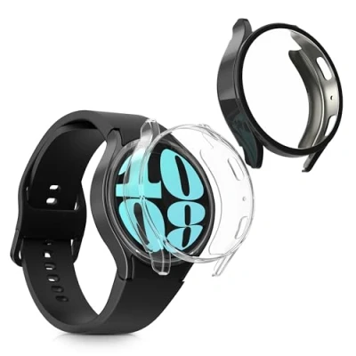 Image de kwmobile Coque Compatible avec Samsung Galaxy Watch 6 40mm 2X Étui Cadre écran en Silicone pour Fitness Tracker Noir Transparent