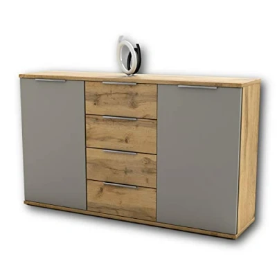 Image de Stella Trading Capri Commode Moderne et Expressive pour Chambre à Coucher, Fermeture Amortie, Aspect Chêne Sauvage/Gris Basalte, Dimensions (l x H P) 150 90 38 cm
