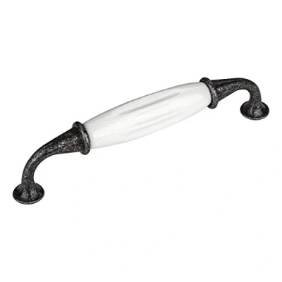 Image de Set de 5 x SO TECH® Poignée en Porcelaine JOHANNA Finition Argent Vieilli blanc Entraxe 128 mm Meuble