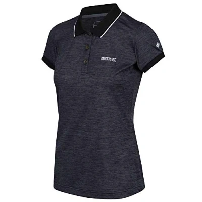 Image de Regatta Polo Technique REMEX II léger et Respirant pour séchage Rapide avec col boutonné T Shirts Vests Femme, Black, FR : XL (Taille Fabricant 18)