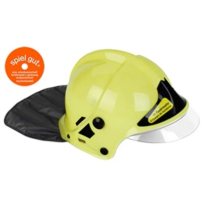 Image de Theo Klein 8903 Casque de pompiers, phosphorescent I Réplique fidèle l&#039;original en design MSAI Brille la nuit Visière rabattable Ajustable Dimensions : 31 cm x 17,5 21