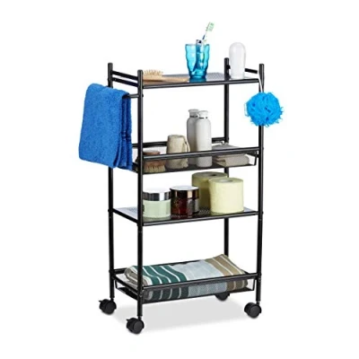Image de Relaxdays Desserte étroite chariot roulant en métal à 4 niveaux avec roulettes bureau HxlxP: 81 x 26 50 cm, noir