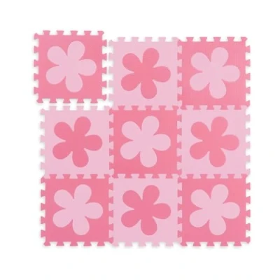 Image de Relaxdays Tapis Puzzle Fleurs, 9 pièces Enfants bébés, Mousse EVA, sans polluants, Surface Jeu 91,5 x cm, Rose