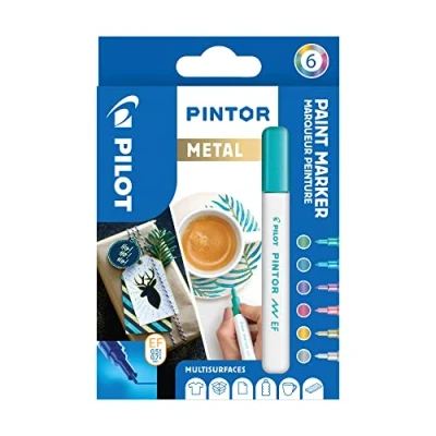 Image de PILOT Pochette de 6 Pintor Marqueurs Peinture Multi Supports à Base d’Eau, Séchage Rapide Textile, Verre, Bois, Pierre, DIY Couleurs Assorties Métal Pointe Extra Fine