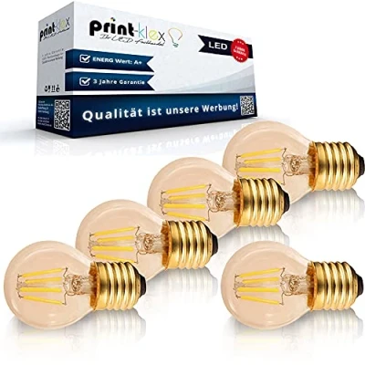 Image de Print Klex GmbH &amp; Co.KG Lot de 5 ampoules LED à filament vintage en forme poire petit G45 E27 4 W 2200 K blanc chaud Lampe nostalgie rétro éclairage
