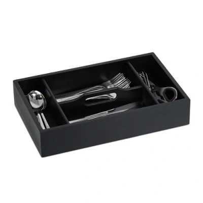 Image de Relaxdays Range Couverts, 4 Compartiments, avec poignée, Organiseur de tiroir, H x L P : 7 37 23 cm, Noir