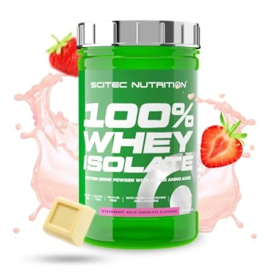 Image de Scitec Nutrition 100% Whey Isolate, Boisson en poudre aromatisée avec isolât de protéines, L glutamine, arginine et édulcorants, sans sucre, gluten, 700 g, Fraise Chocolat blanc