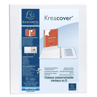 Image de Exacompta réf. 51842E 1 Classeur opaque rigide personnalisable 3 poches 4 anneaux en D de 30 mm Dos 47 Dimensions extérieures : 32 x 27,7 cm Format à classer A4 Maxi Coloris blanc