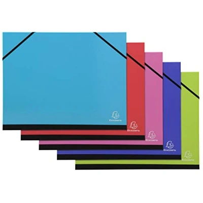 Image de Exacompta Réf. 25629E Lot de 5 cartons à dessin Iderama avec élastiques intérieur papier blanc dos toilé dimensions 26 x 33 cm formats classer A4 et 240 320 mm couleurs assorties