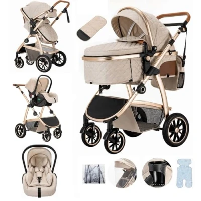 Image de Lnhcrbs Poussette 3 en 1,Poussette Compacte Équipée d&#039;Une Poignée Réglable Hauteur et d&#039;Un Siège Auto, Bebe Est Également Livrée Avec Une Moustiquaire Un Sac Exclusif Pour Les