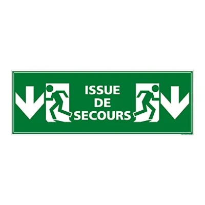Image de Panneau Issue de Secours Flèches vers le Bas. Sortie Secours. Autocollant Secours, PVC, Alu 700 x 250 mm Adhésif