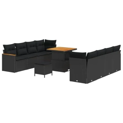 Image de Ensemble de Canapés Jardin 11 Pièces avec Coussins Noir Rotin Synthétique 3363014