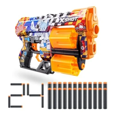 Image de Pistolet Dread XSHOT Skins Sonic Super Speed Le Hérisson avec 24 fléchettes, Deux barils rotatifs, Technologie de fléchettes à Poche d&#039;air, Mousse pour Enfants