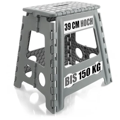Image de com four® Marche Pliante avec Picots en Caoutchouc XXL escabeau Pliable Aide à l&#039;escalade Portable pour la Maison capacité de Charge jusqu&#039;à 150 kg (Blanc/Gris 1 pièce)