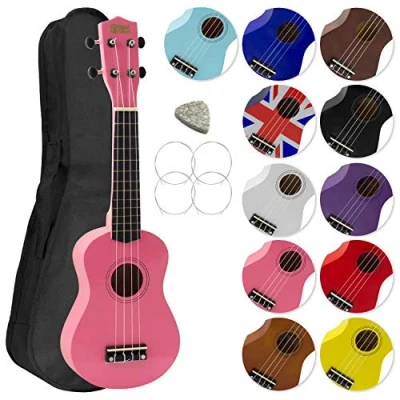 Image de Ukulélé Soprano avec sac de transport, pic et cordes rechange idéal pour les écoles débutants, maintenant des en fluorocarbone Rose Mad About SU8 PK