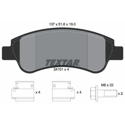 Image de TEXTAR 2410101 Jeu de plaquettes frein non préparé pour indicateur d&#039;usure avec vis d&#039;étrier accessoires