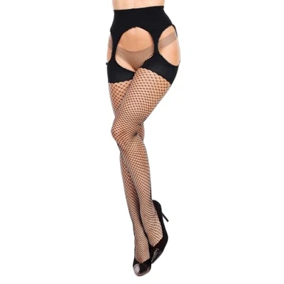Image de GLAMORY Open Collants résille Ouverts Mesh, 10 deniers, Noir, 4XL Große Größen Women&#039;s