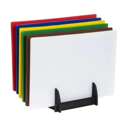 Image de Hygiplas Lot de 6 planches à découper standard basse densité avec support et poster, 455 x 305 10 mm, non poreuses empêchant l&#039;absorption des saveurs odeurs, J258