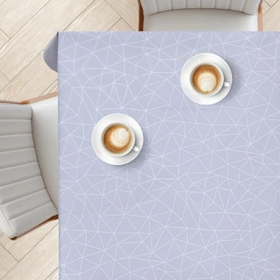 Image de KP HOME Nappe Toile Cirée 200x140cm, Rectangulaire Imperméable et Facile à Nettoyer, Housse de Table en PVC pour Intérieur Extérieur, Plastique Vinyle Grise Symétrie Mouvement