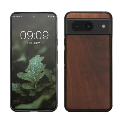 Image de kwmobile Housse Compatible avec Google Pixel 8coque Étui de Protection Rigide en Bois Cadre TPU Marron Vintage