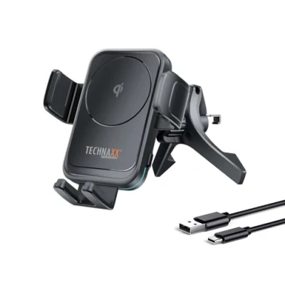 Image de Chargeur de Voiture sans Fil 15W Technaxx avec Support Charge Rapide Qi pour Grille d&#039;aération TX 322 Serrage Automatique, Rotation à 360 , Convient aux Smartphones jusqu&#039;à 6,7 Pouces