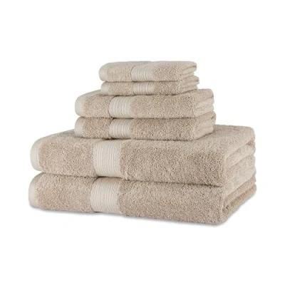 Image de Amazon Basics Serviettes de 2 Bain, essuie Mains et Petites en Coton Biologique, résistant à la décoloration, Lot 6, Taupe