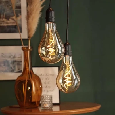 Image de hellum 525090 Lot de 2 lampes suspendues avec piles et télécommande, diamètre 10 cm + 13 cm, ampoule dorée batterie, intensité variable, lampe suspendue d&#039;extérieur (8 AA non incluses)