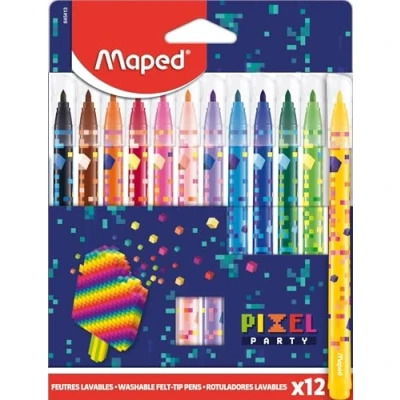 Image de Maped 12 Feutres Pixel Party Feutre de coloriage Couleur pour Dessin enfants lavable avec Pointe Moyenne Bloquée