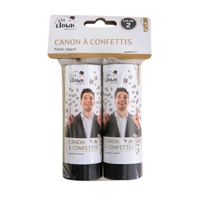 Image de P&#039;TIT Clown re93001 Lot de 2 canons à confettis 11 cm, Papier Argent