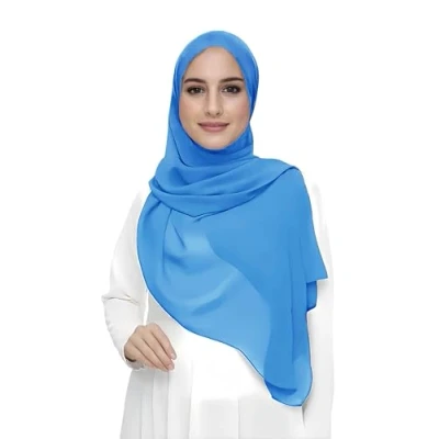 Image de Lina &amp; Lily Écharpe Hijab pour Femme Musulmane en Mousseline Rectangles, Tissu Léger et Fluide (Bleu Azur)