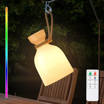 Image de Lampe de Table LED extérieur avec Télécommande Blanc chaud 8 couleurs Intensité variable sans fil étanche Décoration idéale pour votre maison et jardin (Hanfseil)