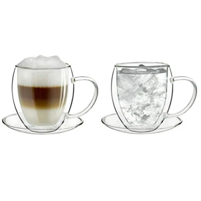 Image de Creano Ensemble de 2 Verres à double Paroi avec Soucoupe, Extra Grand Verre Résistant la Chaleur en Borosilicate, isotherme, Tasse Café/de Thé 250ml