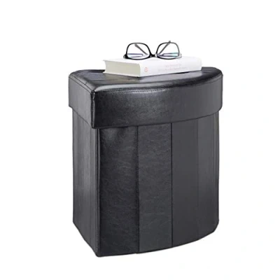 Image de Relaxdays Tabouret avec Rangement Pouf Pliant Pliable rembourré Couvercle Repose Pieds HxlxP: 38 x cm, Noir