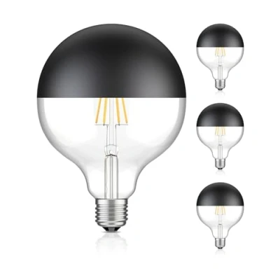 Image de ledscom.de 4 ampoules LED E27, G125, blanc chaud (2700 K), 6,7 W, 660lm, miroir de tête (noir)