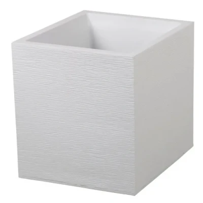 Image de EDA Pot Carré 40 cm Graphit 31 L Décor Imitation Pierre Double Paroi Zone de Rétention d&#039;eau 39,5 x 43,5 Blanc cérusé