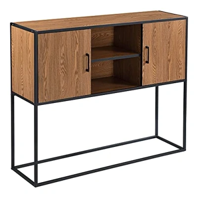 Image de [en.casa] Commode Design à 2 Portes pour Chambre Meuble de Rangement avec Compartiments Fermés et Ouverts Capacité Charge 20 kg Panneau Particules Métal 90 x 109 30 cm Effet Bois Foncé Noir