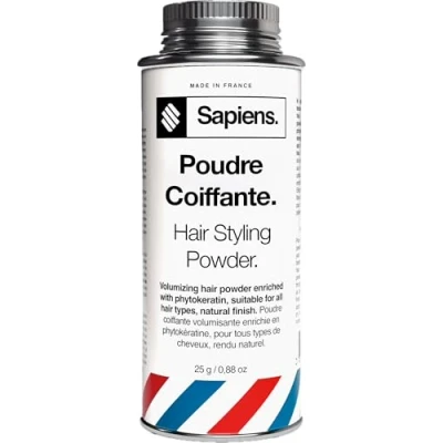 Image de Sapiens Barbershop Poudre Coiffante Homme 25g Fabriquée en France texturisante Cheveux Volume et Texture Instantanés Invisible Sans Résidus