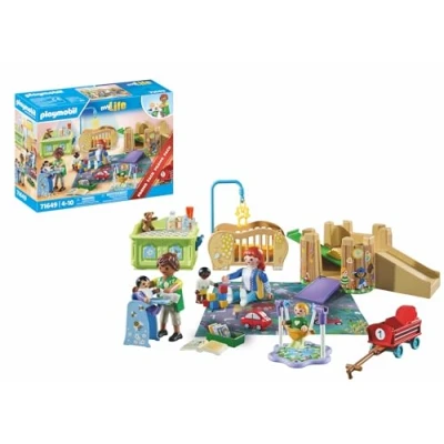 Image de Playmobil 71649 Assistante Maternelle et bébés MyLife Promo Pack Comprenant Cinq Personnages, Une Tour de Jeu, Un Toboggan Nombreux Accessoires adorables Dès 4 Ans