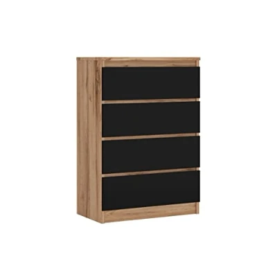 Image de 3E 3xE living.com Commode avec 4 tiroirs Chêne wotan/Noir, L : 70 cm, H 101 P 39 cm