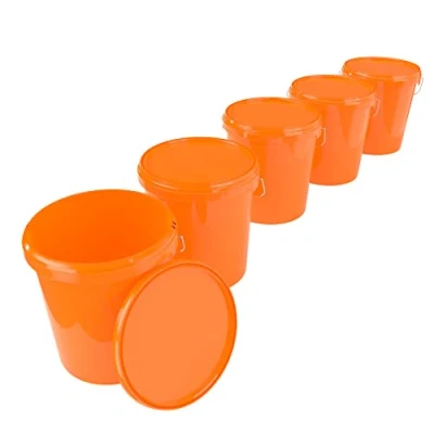 Image de Lot de 5 seaux avec Couvercle Orange 16 litres Étanche et Stable Convient à Un Usage Alimentaire Seau Vide poignée pour Produits Chimiques