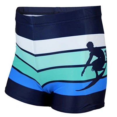 Image de Aquarti Maillot de Bain pour Garçon avec Motif à Rayures Boxer Natation, Ancre Orange Bleu/Bleu foncé, 116