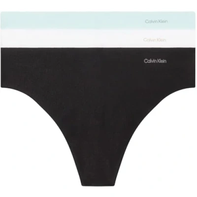 Image de Calvin Klein Strings Femme Lot de 3 Invisibles Cotton sans Coutures, Multicolore (Black/White/Island Reef), M