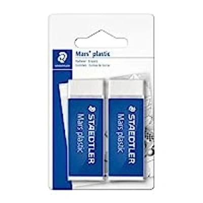 Image de Staedtler Mars Plastic, gommes plastiques blanches de très haute qualité, Sans phtalates ni latex, Étui blister avec 2 taille standard, 526 50 BK2D