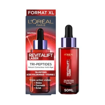 Image de L&#039;Oréal Paris Sérum Correcteur Visage Anti Âge Soin Triple Action À l&#039;Acide Hyaluronique, Peptides &amp; Vitamine C Tous Types de Peau Revitalift Laser X3 50 ml