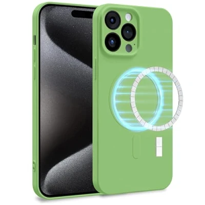 Image de MyGadget Coque Silicone [ Compatible avec MagSafe ] Apple iPhone 15 Pro Max Case TPU Souple &amp; Soft Doublure Microfibre Cover Protection Vert